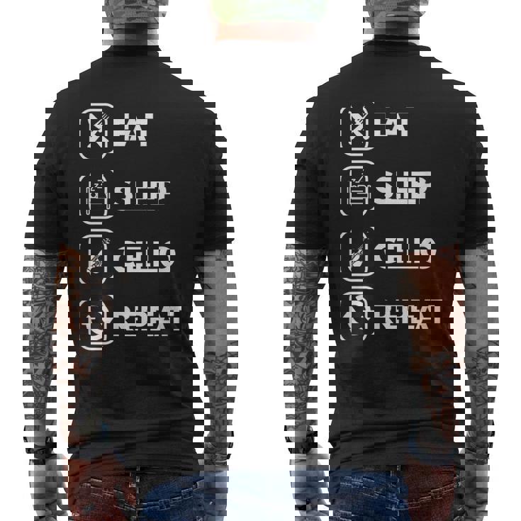 イート・スリープ・チェロ・リピート メンズTシャツ バックプリント