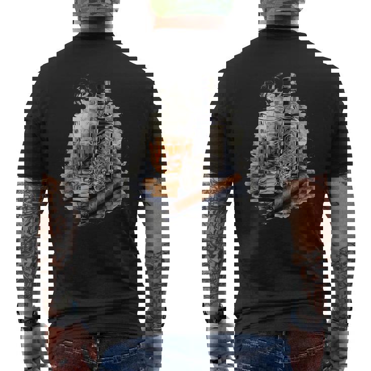 ウイスキー、シガー、チョコレート、オリジナルウイスキーアイデア メンズTシャツ バックプリント