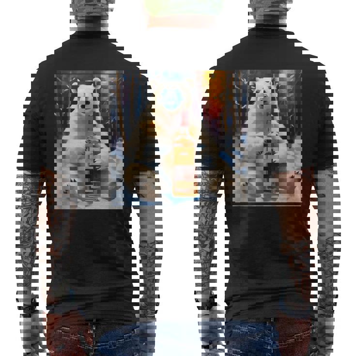 ウイスキーが飲みたいと目で訴える白熊 半袖 男女兼用 メンズTシャツ バックプリント