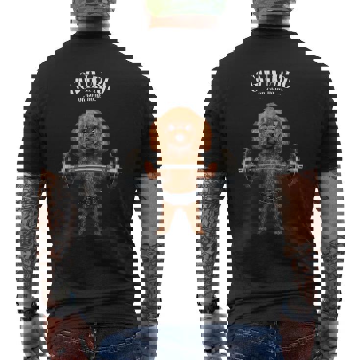 ウェイトリフティング 筋トレ バーベル やる気がないなら家に帰れ プードル 犬 メンズTシャツ バックプリント