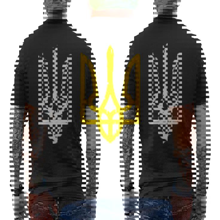 ウクライナの国章、ウクライナのトリズブ、ウクライナのトライデント メンズTシャツ バックプリント