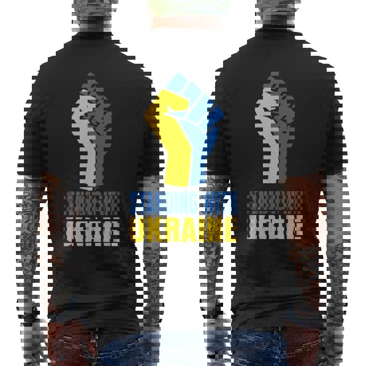 ウクライナを支援 ウクライナと共に立つ メンズTシャツ バックプリント