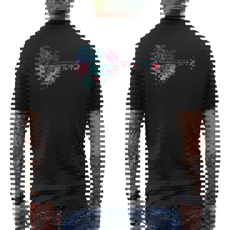 ウクレレ トライバル・フラワー アロハ・ギター ハワイ メンズTシャツ バックプリント