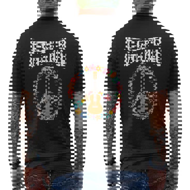 ウクレレで人生はもっと良い-ウクレレ愛好家 メンズTシャツ バックプリント