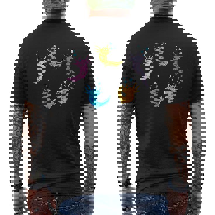 ウーパールートル メキシコウォーターサラマンダー カラフルなウーパールーパー メンズTシャツ バックプリント