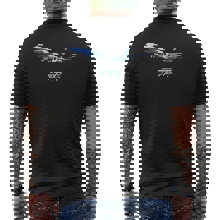 エアラインジェット777飛行機旅客機ジャンボジェット メンズTシャツ バックプリント