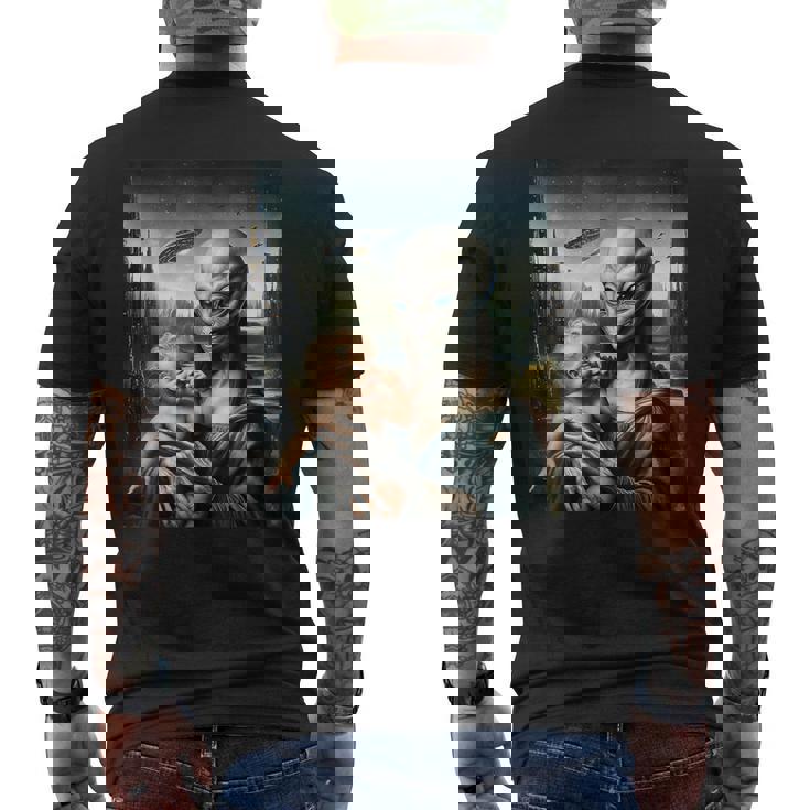 エイリアンホールディングヒューマンベイビーufo地球外接触tシャツ メンズTシャツ バックプリント