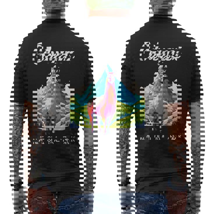 エクアドル コトパクシ国立公園 レトロ ラマ お土産 ハイキング メンズTシャツ バックプリント