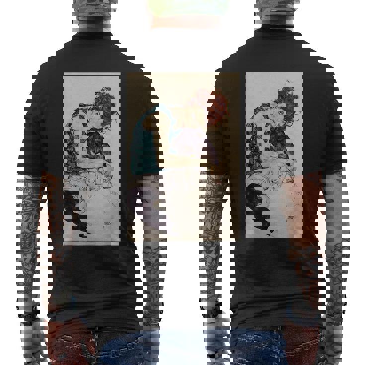 エゴン・シーレ作「膝を曲げた座る女」1917 メンズTシャツ バックプリント