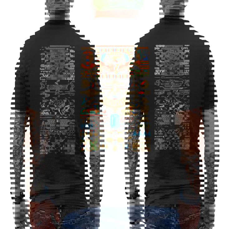 エジプトの多色オーナメント ヒエログリフ ヒエログリフ メンズTシャツ バックプリント