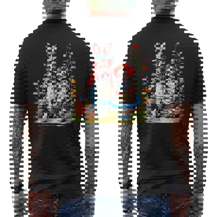 エッグハントにイースターバニーの耳を持つラガディアン。 メンズTシャツ バックプリント