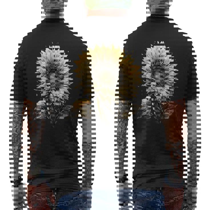 エレガントなビンテージひまわり植物芸術 メンズTシャツ バックプリント