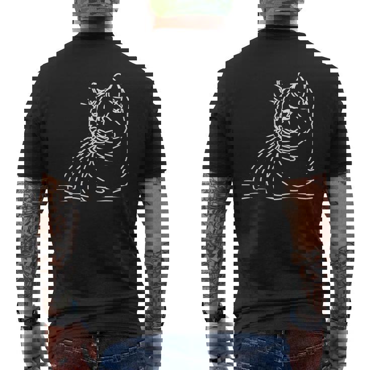 エレガントなラインアート ブリティッシュショートヘアの猫 メンズTシャツ バックプリント