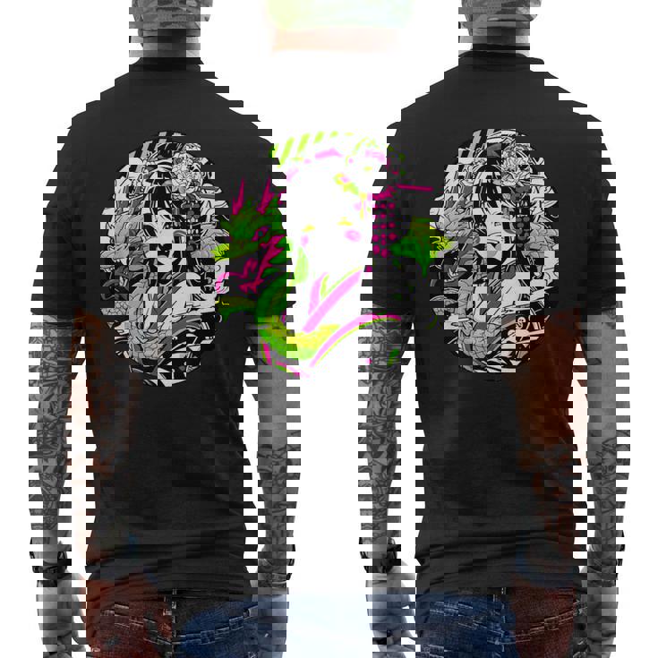 オタク愛好家のためのドラゴンボンド付きカワイイアニメ芸者 メンズTシャツ バックプリント