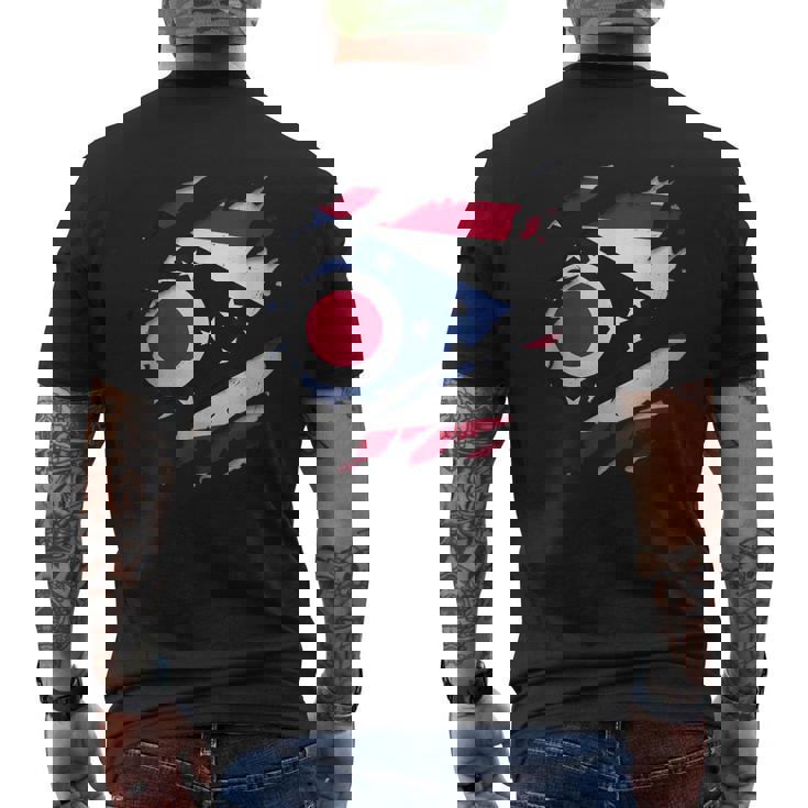 オハイオ州オハイオ州立大学 破れ加工 オハイオ州旗 メンズTシャツ バックプリント