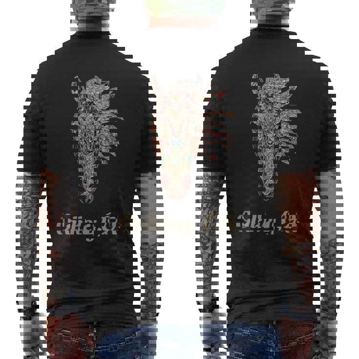 オークリー、カリフォルニア幾何学 トライバルカントリーアート メンズTシャツ バックプリント