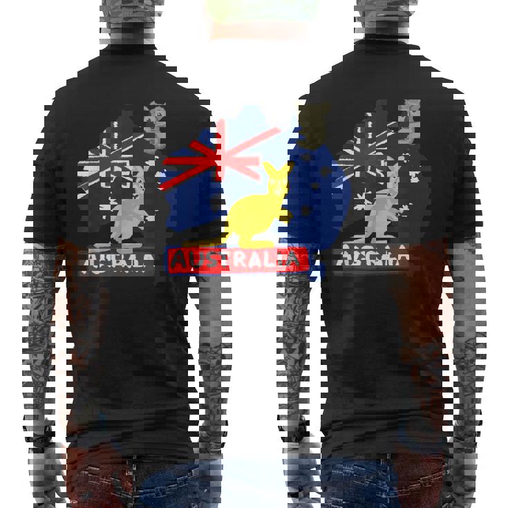 オーストラリア国旗マップ コンチネント カンガルー コアラ メンズTシャツ バックプリント