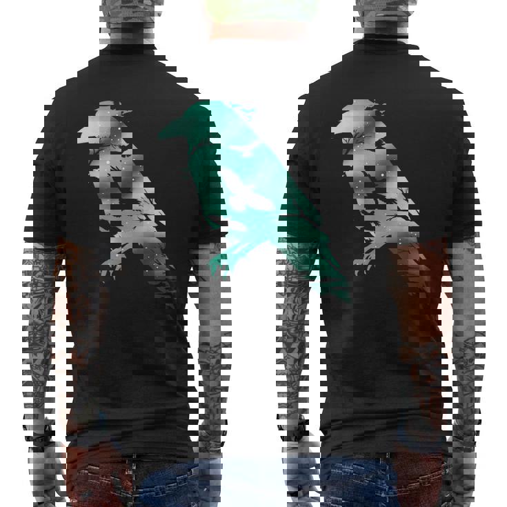オーディンブラックカラスギフトバイキングレイヴンシルエット メンズTシャツ バックプリント