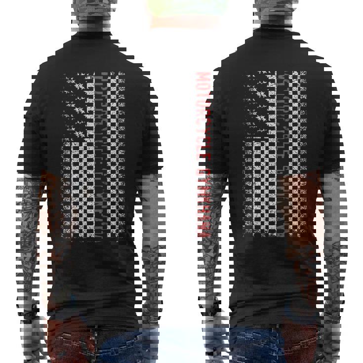 オートバイ ジムカーナ アメリカ国旗 7月4日 メンズTシャツ バックプリント