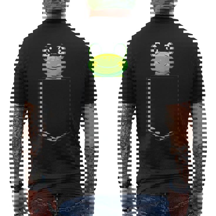 カエルポケットにカエルポケットペットカエルグリーンカエルポケット メンズTシャツ バックプリント