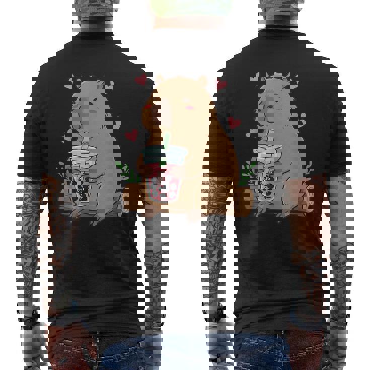 カピバラ ボバ バブルティー キッズ ガールズ キッズ カワイイ カピバラ メンズTシャツ バックプリント