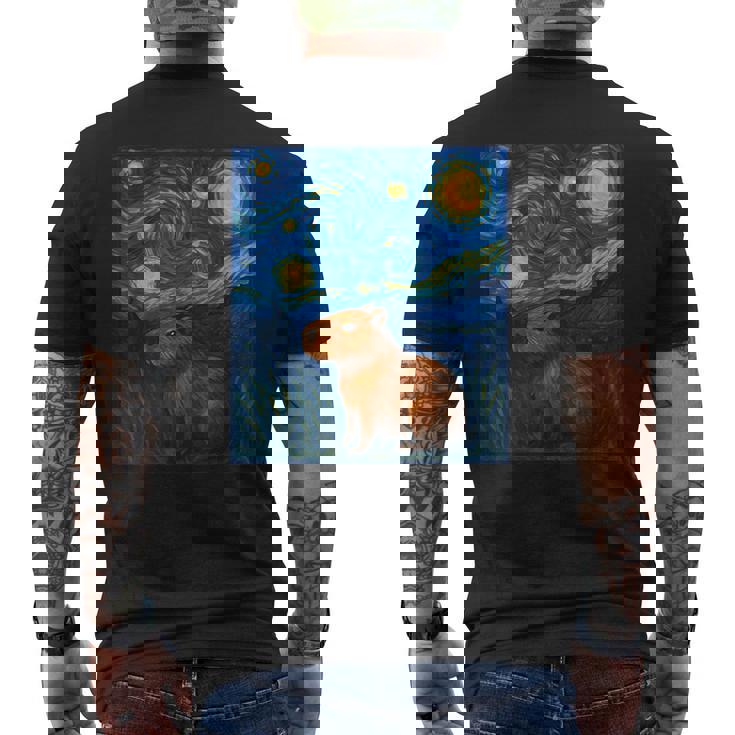 カピバラヴァンゴッホスターリーナイト メンズTシャツ バックプリント