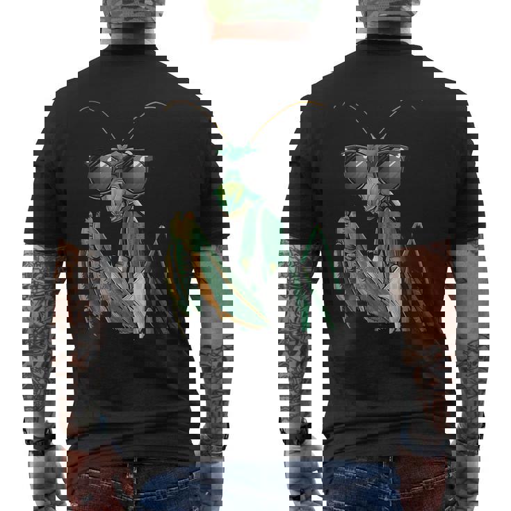 カマキリのサングラスをかぶったコスチュームファニーバグ昆虫 メンズTシャツ バックプリント