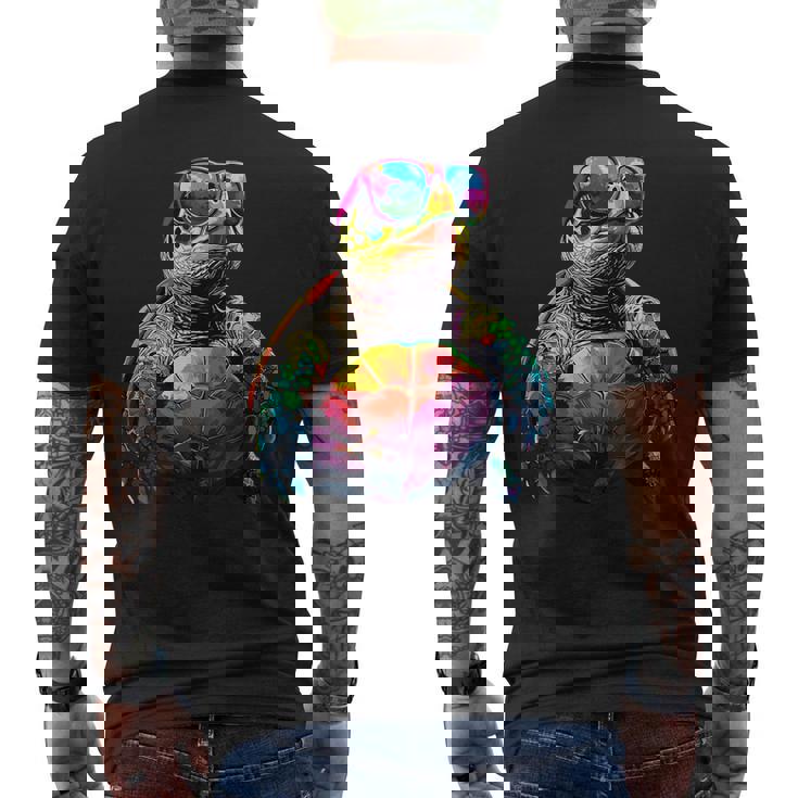 カメ カラフル Popart レインボー 爬虫類 かわいい亀 メンズTシャツ バックプリント