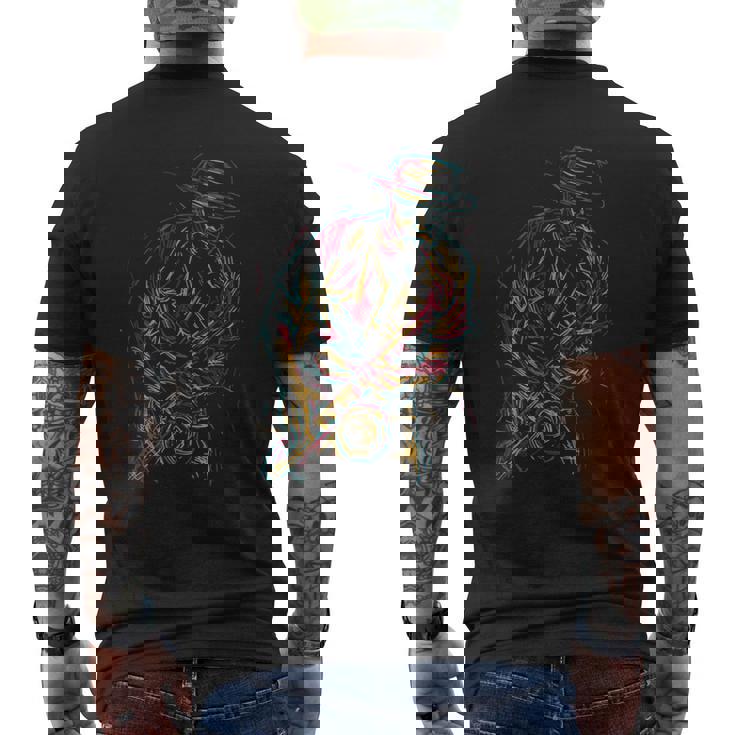 カラフル サックス 音楽 ジャズ バンド ミュージシャン トランペット トロンボーン メンズTシャツ バックプリント