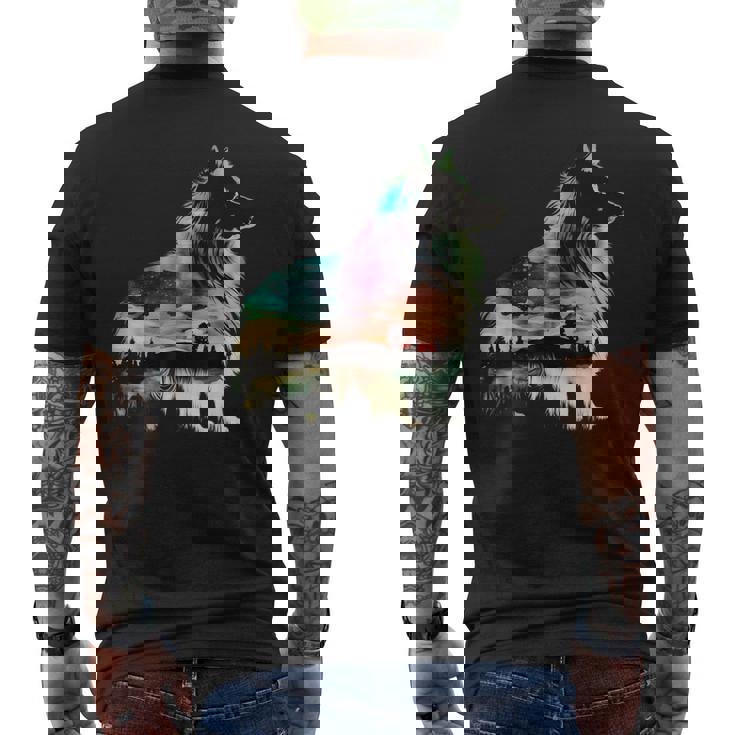 カラフル シェルティ 自然 シェットランド シープドッグ 反射 メンズTシャツ バックプリント