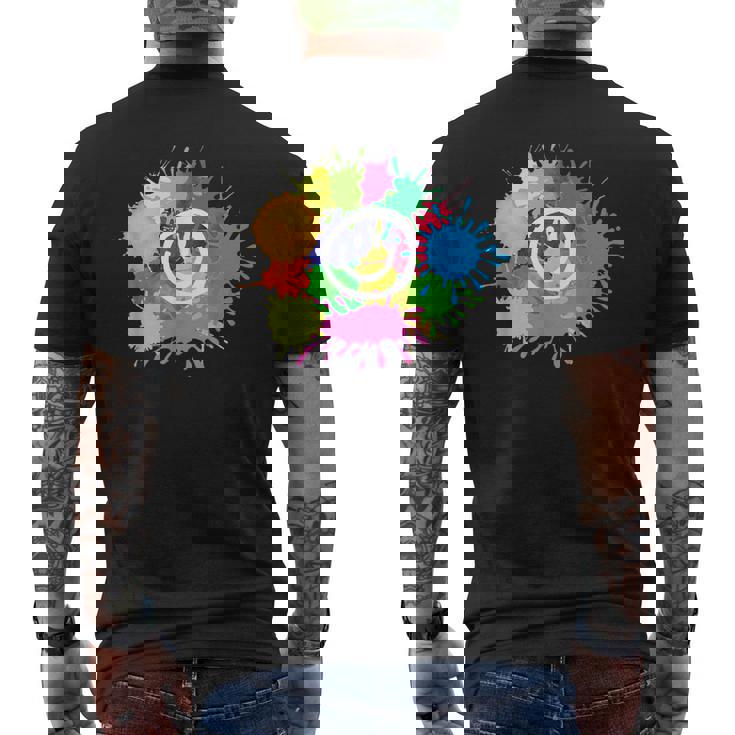 カラフル スプラッター ペイント 水彩 スマイル フェイス ユニセックス メンズTシャツ バックプリント