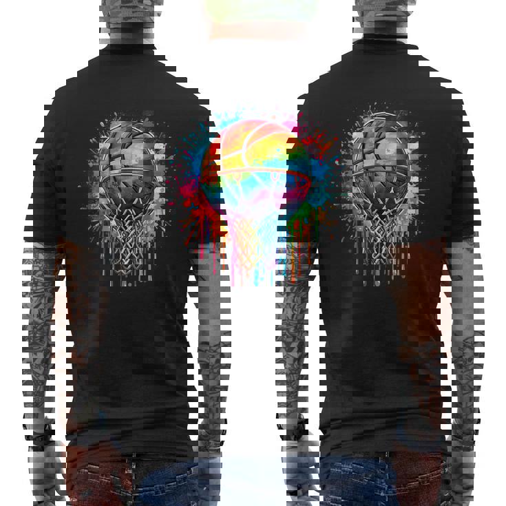 カラフル バスケットボール 絞り染め カラー スプラッシュ フープ ネット スラム ダンク メンズTシャツ バックプリント
