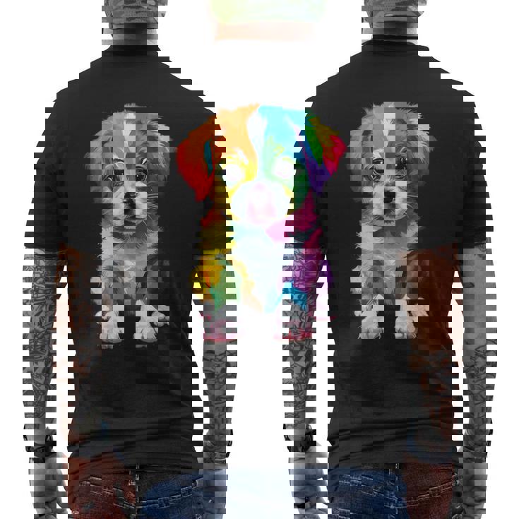 カラフルなかわいい子犬 愛らしい犬 メンズTシャツ バックプリント