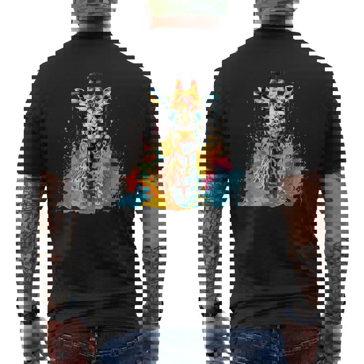 カラフルなキリン 動物 恋人 スプラッシュアート メンズTシャツ バックプリント