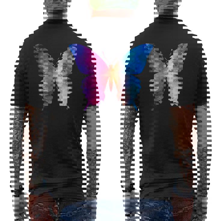 カラフルなシルエット抽象的な水彩蝶 メンズTシャツ バックプリント