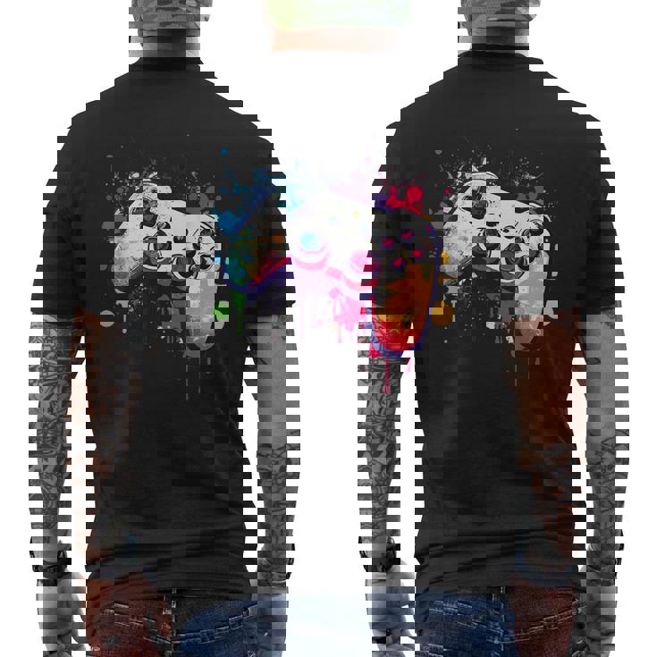 カラフルなビデオゲームコントローラー ジョイスティック コンソール メンズTシャツ バックプリント