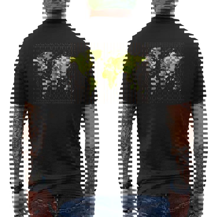 カラフルな地図 地球 タイムゾーン 国 大陸 地理 メンズTシャツ バックプリント