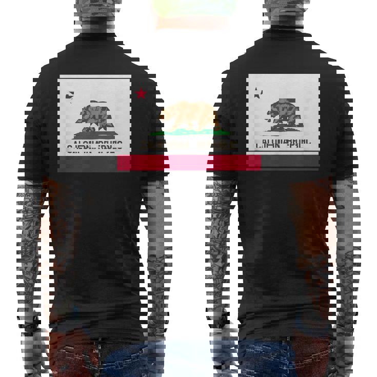 カリフォルニア州「ベアリパブリック」州旗 メンズTシャツ バックプリント