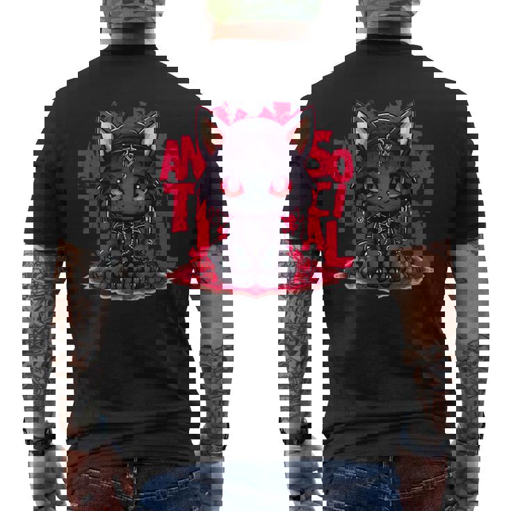 カワイイアニメ ゴシックキャット 反社会的 内向性 メンヘラ メンズTシャツ バックプリント