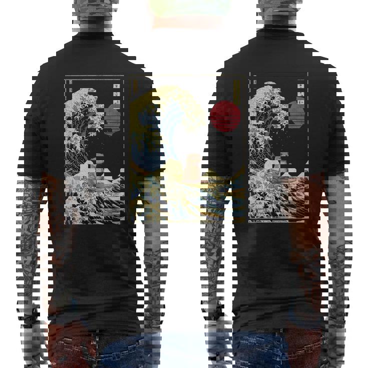 カワウソ 神奈川波 おもしろサーフアニマル メンズTシャツ バックプリント