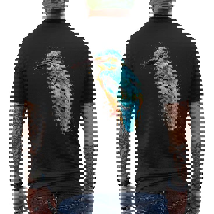 カワセミ 鳥 野生動物 動物 水彩 芸術的 ペインティング メンズTシャツ バックプリント