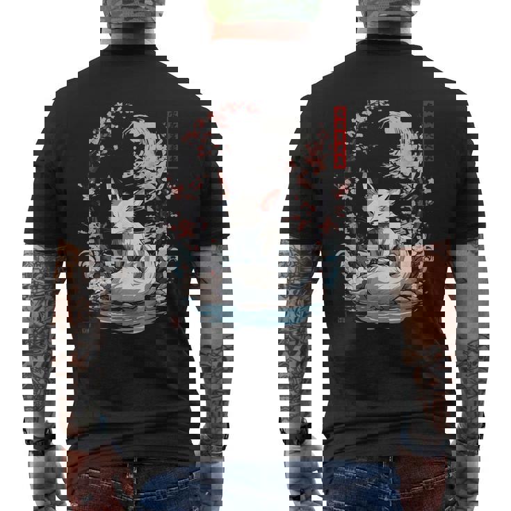 キツネ 妖怪 白狐 幽霊 浮世絵 ヴィンテージ メンズTシャツ バックプリント