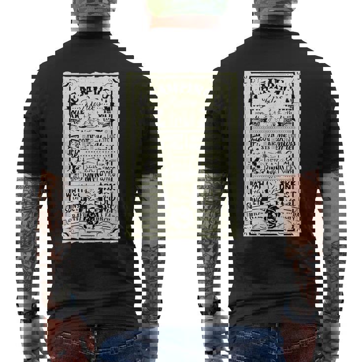 キャンピング ルール 遊び心たっぷりのヴィンテージ調デザイン おもしろ キャンプ メンズTシャツ バックプリント