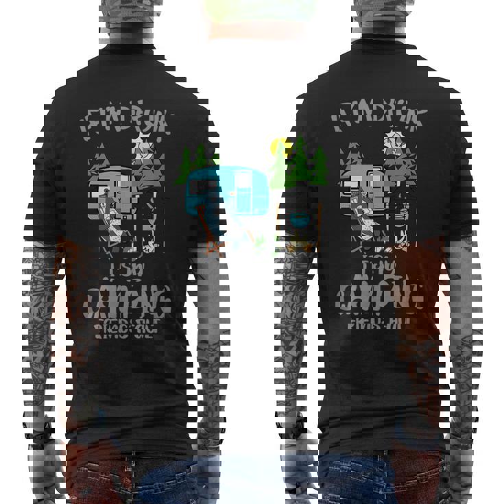 キャンプ 面白い キャンピング 楽しい キャンプファイヤー キャンピングカー 旅 メンズTシャツ バックプリント