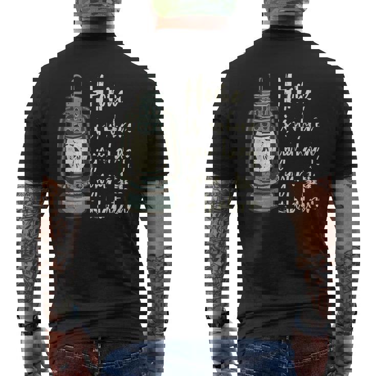 キャンプランタン 面白いキャンプ アウトドア用 ビンテージ メンズTシャツ バックプリント