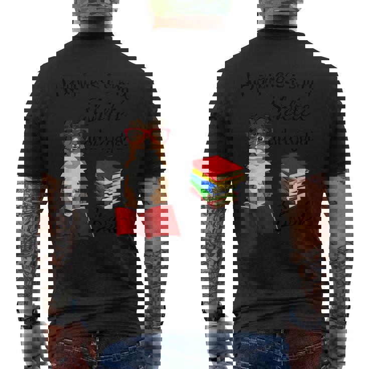 キュート・ハピネス・イズ・シェルティー・アンド・ブックス・シェルティー・マム メンズTシャツ バックプリント