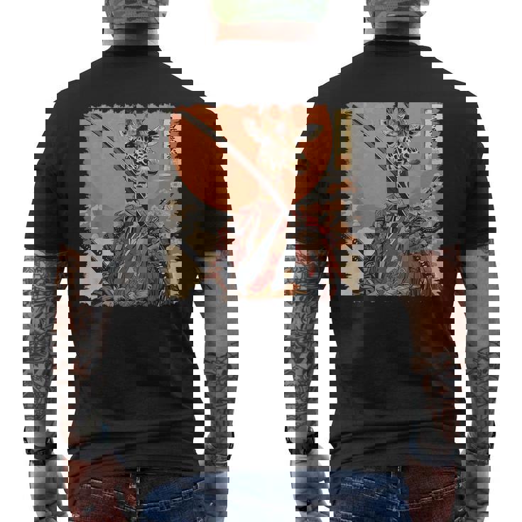 キリン 動物 日本美術 侍 浮世絵 メンズTシャツ バックプリント