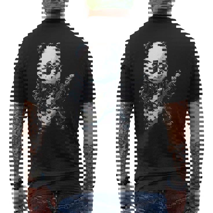 ギター ロック音楽を備えたヘビー ロック メタル パンダ メンズTシャツ バックプリント