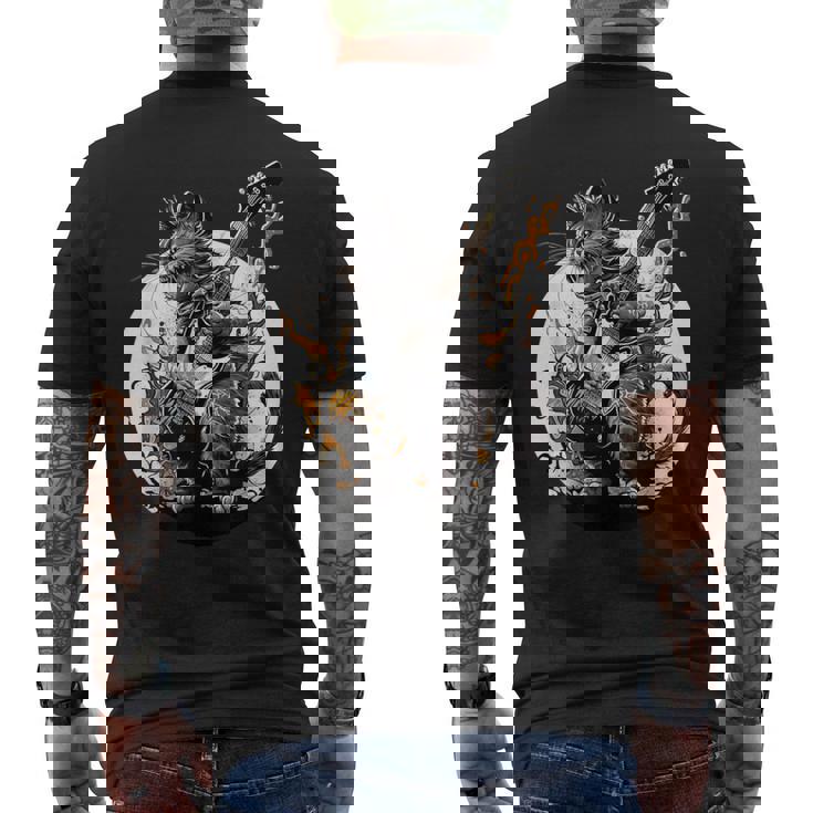 ギターを持った猫 ロックミュージックキャット ヘヴィメタルキャット メンズTシャツ バックプリント