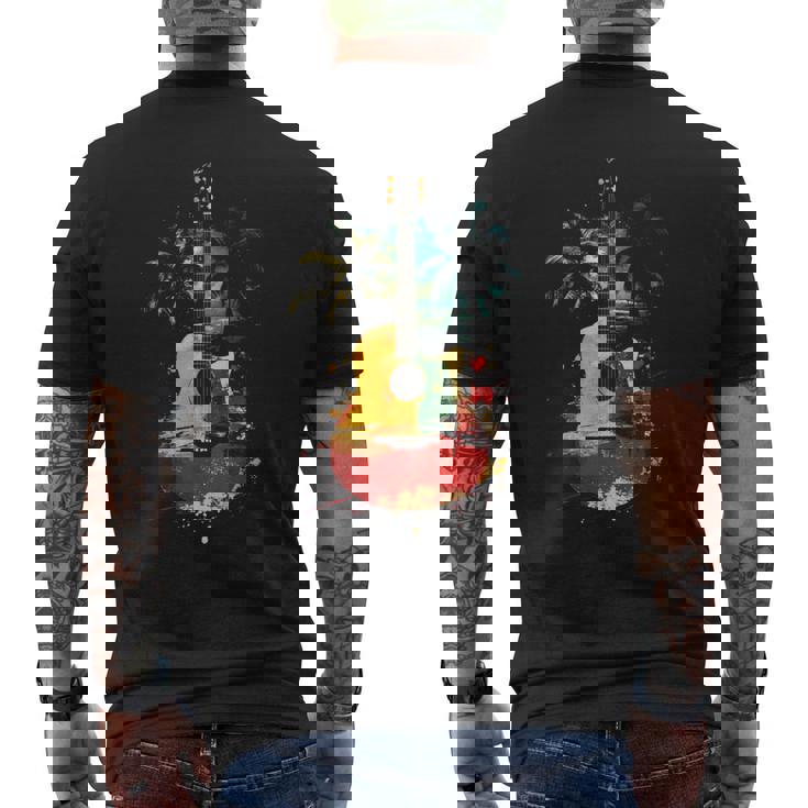 ギタープレーヤー ヤシの木 レゲエ 音楽 ギタリスト ミュージシャン 長袖tシャツ メンズTシャツ バックプリント